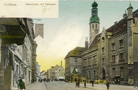 Postkarte "Marktplatz mit Rathaus" um 1890